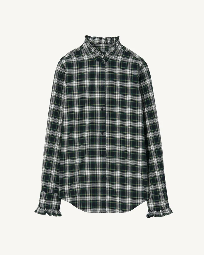 Nili Lotan LYDIA SHIRT IvoryGreen Plaid Women Tops