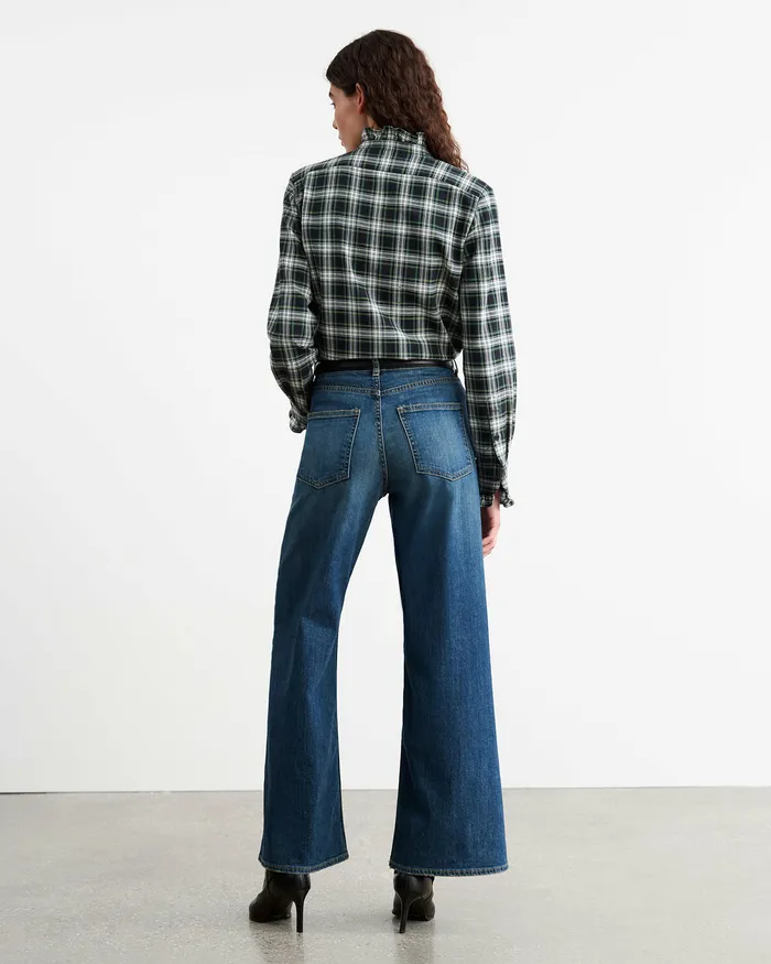 Nili Lotan LYDIA SHIRT IvoryGreen Plaid Women Tops