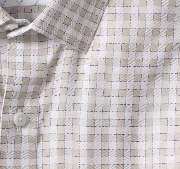 NonIron Dress Shirt Tan Twill Gingham Apparel Johnston and Murphy Men