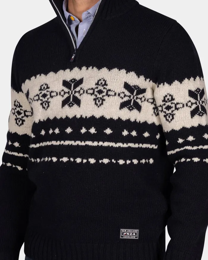 NZA New Zealand Auckland Knitwear Dark Blue Sweater With Ecru Pattern 8211 Winter Navy 8211 Men NZA New Zealand Auckland Knitwear Dark Blue Sweater With Ecru Pattern 8211 Winter Navy 8211 Men