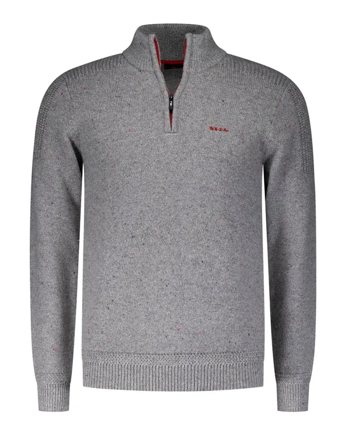 NZA New Zealand Auckland Knitwear Gray Pullover With HalfZip 8211 Grey Melange 8211 Men