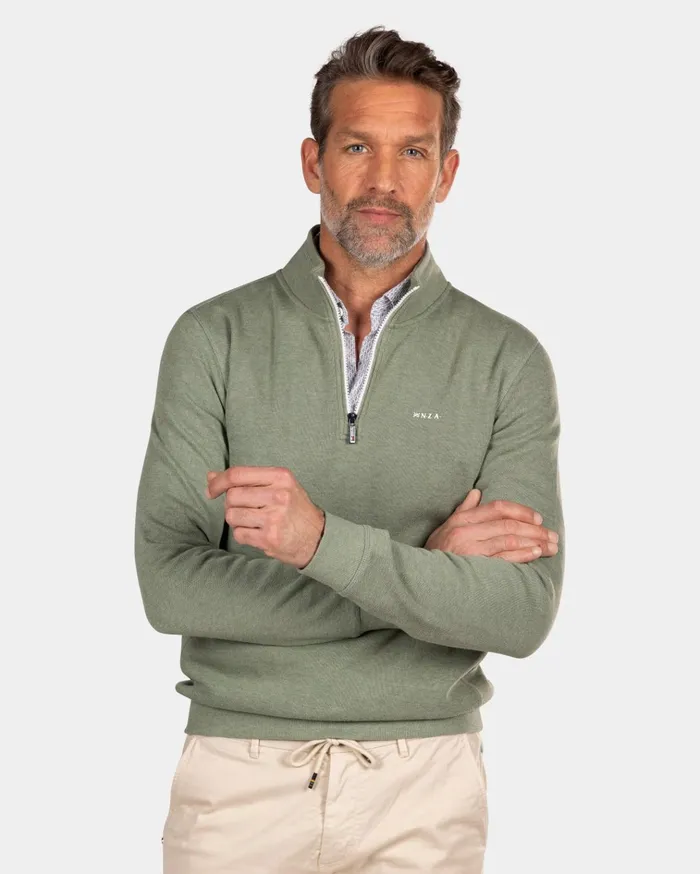 NZA New Zealand Auckland Knitwear Green Half Zip Sweat 8211 Sage 8211 Men