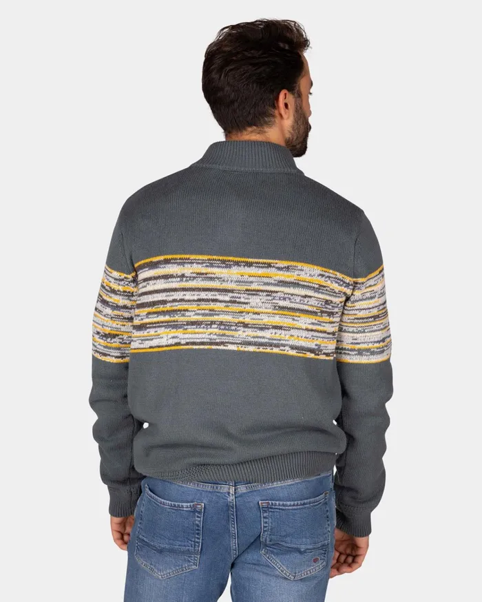 NZA New Zealand Auckland Knitwear Grey Cotton Sweater With Yellow And Black Print 8211 Ash Grey 8211 Men