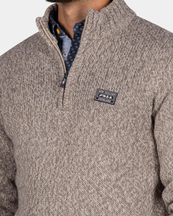 NZA New Zealand Auckland Knitwear Mottled Light Brown Wool Pullover 8211 Chestnut 8211 Men