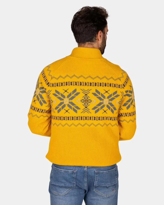 NZA New Zealand Auckland Knitwear Ochre Yellow HalfZip Pullover With Colored Pattern 8211 Warm Ocre 8211 Men