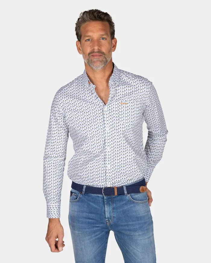 NZA New Zealand Auckland Shirts Printed Cotton Shirt 8211 Ecru 8211 Men