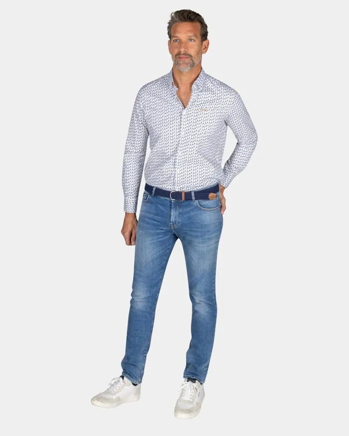 NZA New Zealand Auckland Shirts Printed Cotton Shirt 8211 Ecru 8211 Men