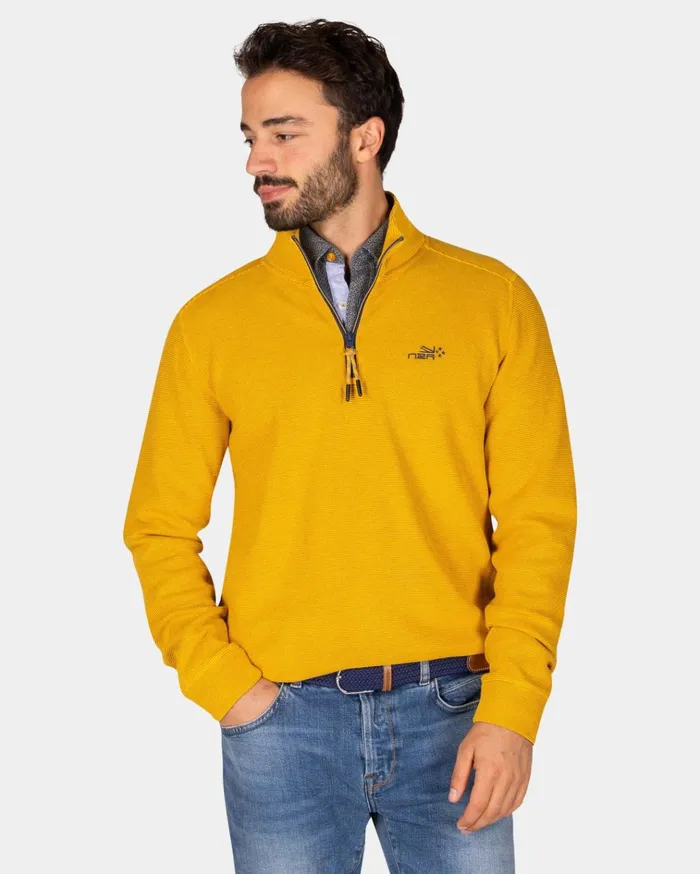 NZA New Zealand Auckland Sweatshirts Ochre Yellow Cotton HalfZip Sweater 8211 Warm Ocre 8211 Men