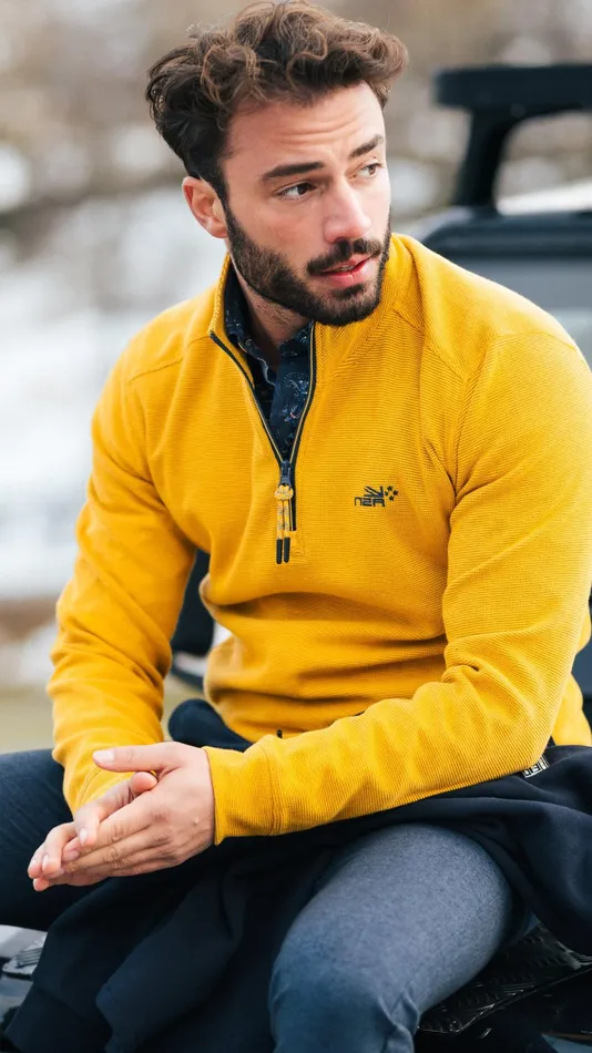 NZA New Zealand Auckland Sweatshirts Ochre Yellow Cotton HalfZip Sweater 8211 Warm Ocre 8211 Men