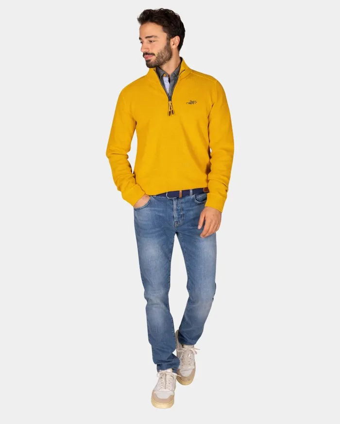 NZA New Zealand Auckland Sweatshirts Ochre Yellow Cotton HalfZip Sweater 8211 Warm Ocre 8211 Men