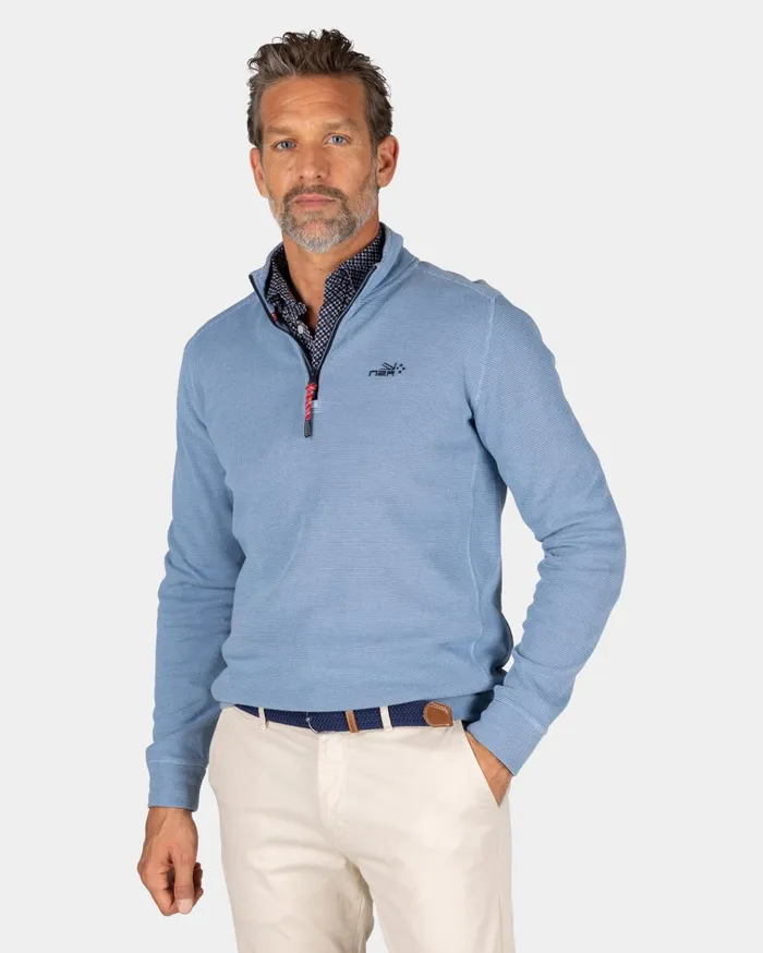 NZA New Zealand Auckland Sweatshirts Sporty Blue Sweater With HalfZip 8211 Brave Blue 8211 Men