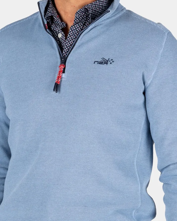 NZA New Zealand Auckland Sweatshirts Sporty Blue Sweater With HalfZip 8211 Brave Blue 8211 Men NZA New Zealand Auckland Sweatshirts Sporty Blue Sweater With HalfZip 8211 Brave Blue 8211 Men