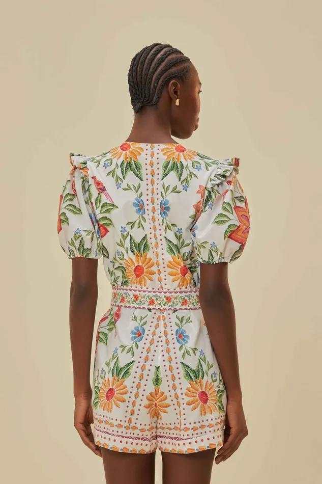 OffWhite Bloom Garden Lenzing Ecovero Euroflax Romper Women Farm Rio Rompers