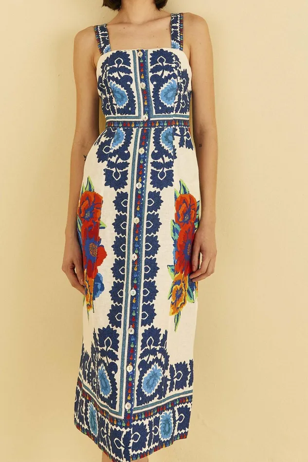 OffWhite Flower Tapestry Midi Dress Women Farm Rio Midi Dresses