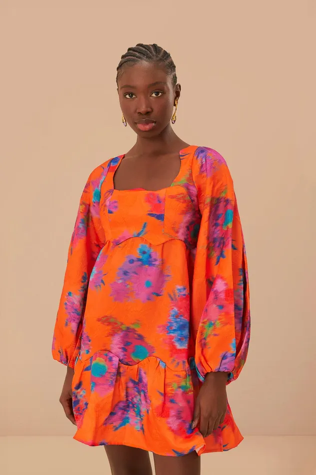Orange Bouquet Ikat Brocade Mini Dress Women Farm Rio Mini Dresses