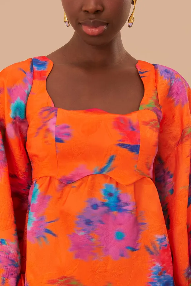 Orange Bouquet Ikat Brocade Mini Dress Women Farm Rio Mini Dresses
