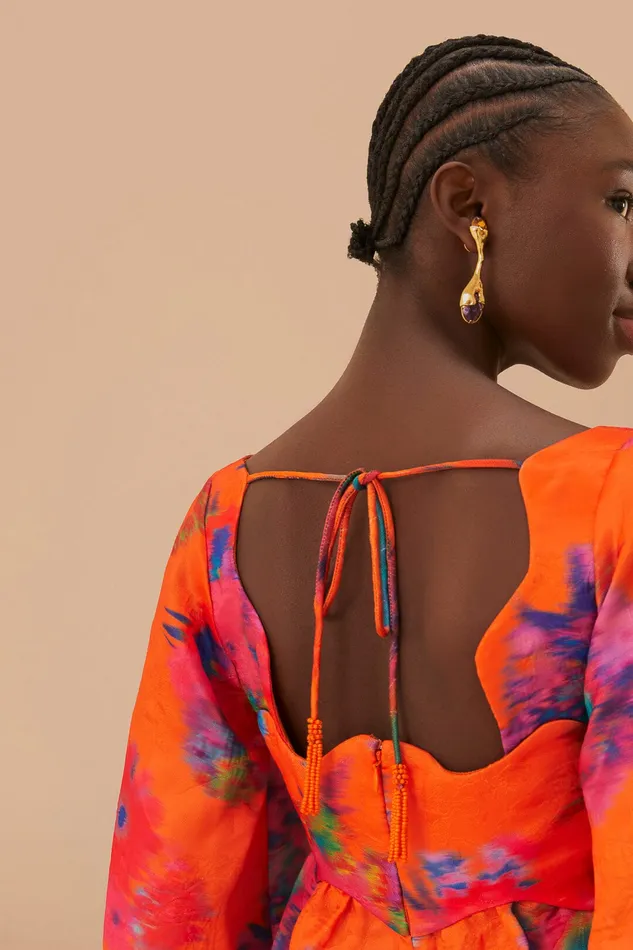Orange Bouquet Ikat Brocade Mini Dress Women Farm Rio Mini Dresses