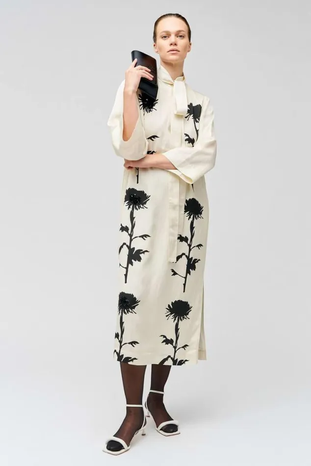 Oroton Dresses Graphic Floral Print Dress Antique Cream 8211 Women