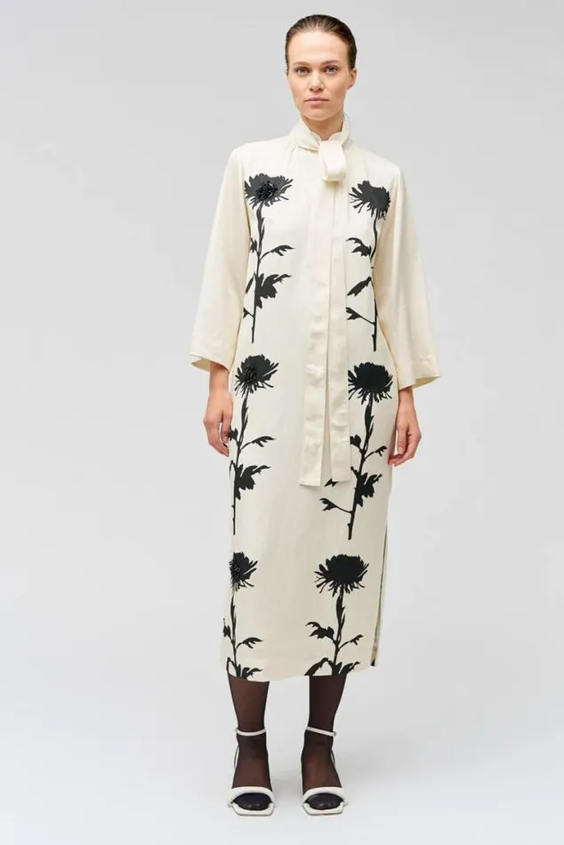 Oroton Dresses Graphic Floral Print Dress Antique Cream 8211 Women