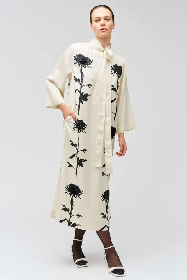 Oroton Dresses Graphic Floral Print Dress Antique Cream 8211 Women