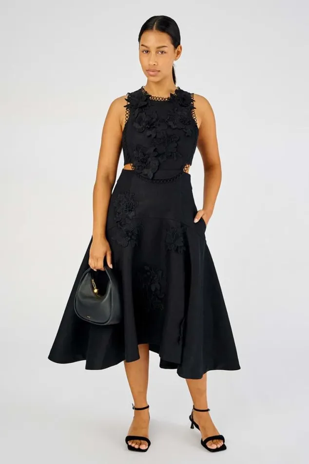 Oroton Dresses Lace Flower Midi Dress Black 8211 Women