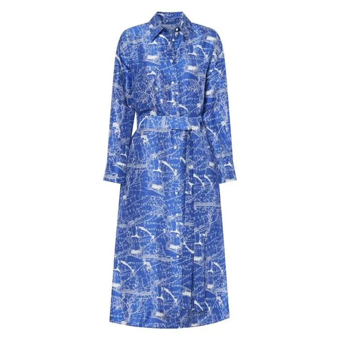 Oroton Dresses Map Print Shirt Dress Indigo 8211 Women