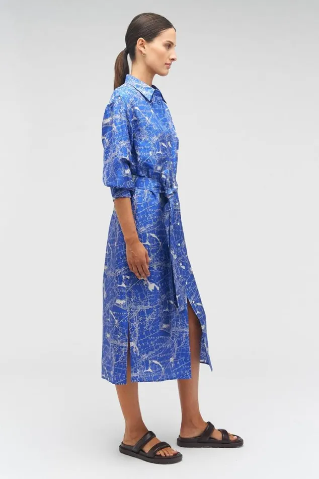 Oroton Dresses Map Print Shirt Dress Indigo 8211 Women