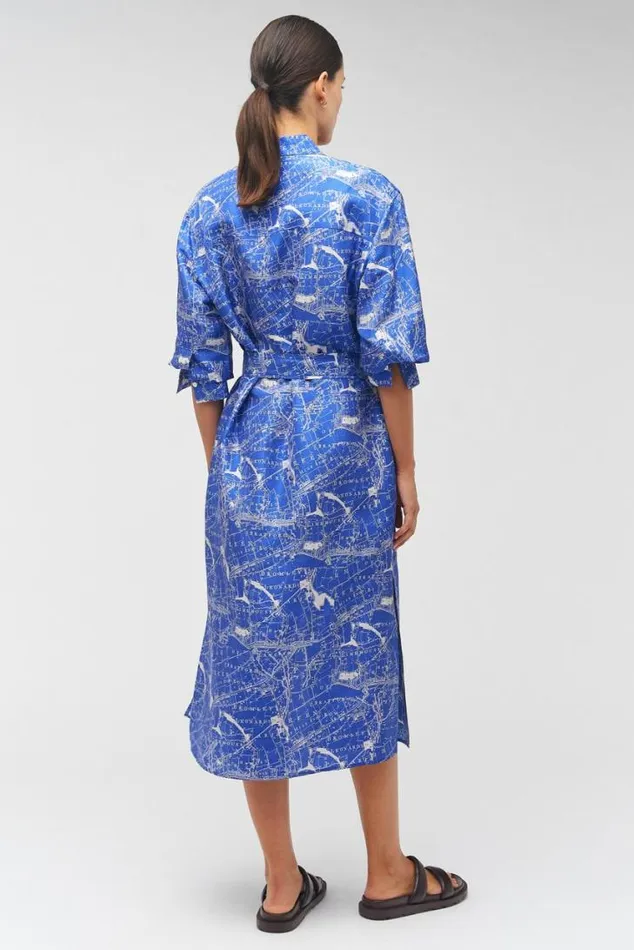 Oroton Dresses Map Print Shirt Dress Indigo 8211 Women