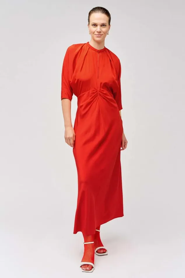Oroton Dresses Split Neck Dress True Red 8211 Women