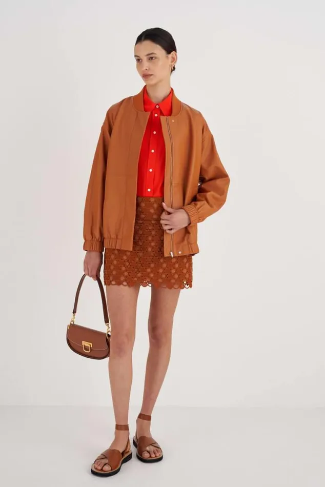 Oroton Jackets and Outerwear Leather Bomber Tan 8211 Women
