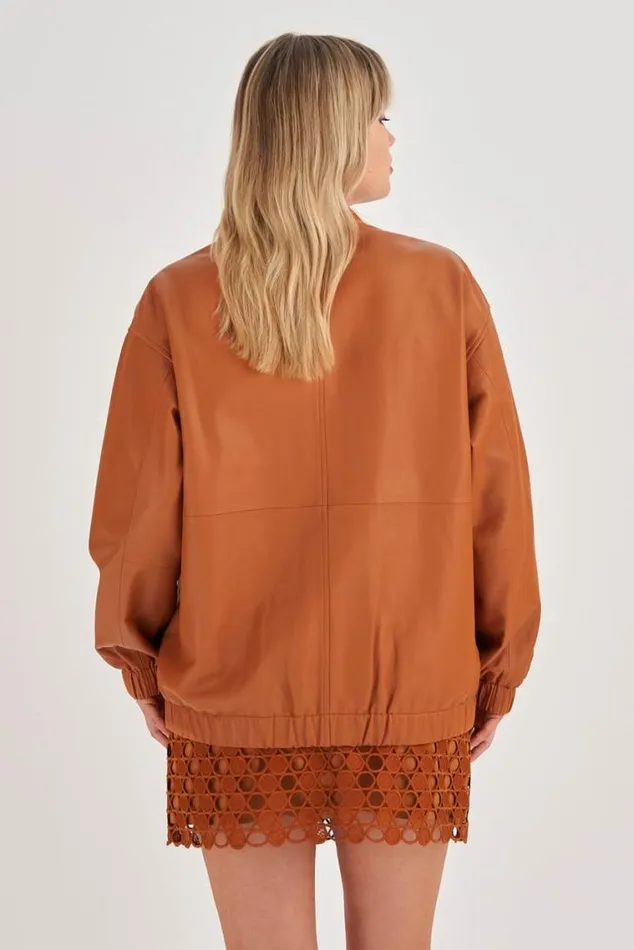 Oroton Jackets and Outerwear Leather Bomber Tan 8211 Women
