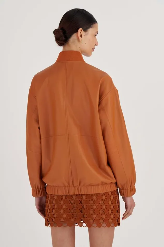 Oroton Jackets and Outerwear Leather Bomber Tan 8211 Women