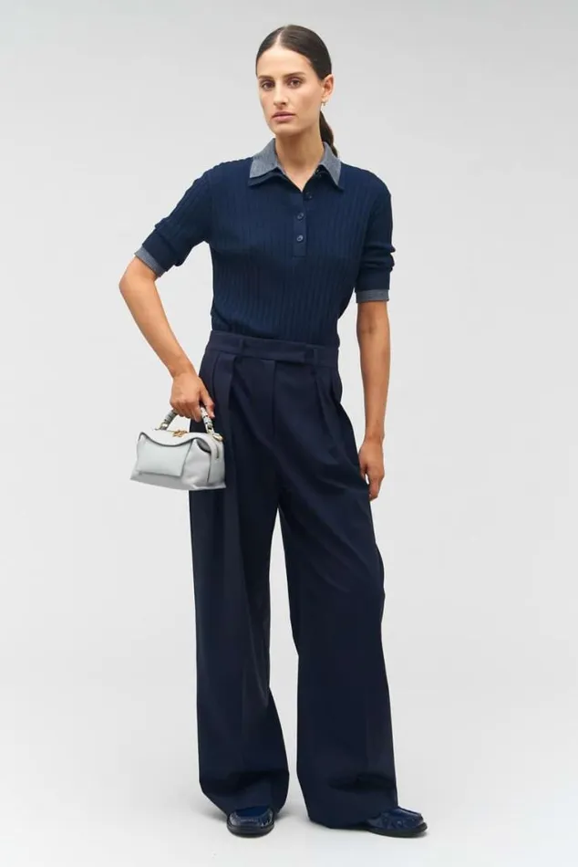 Oroton Knitwear Stitch Rib Polo North Sea 8211 Women