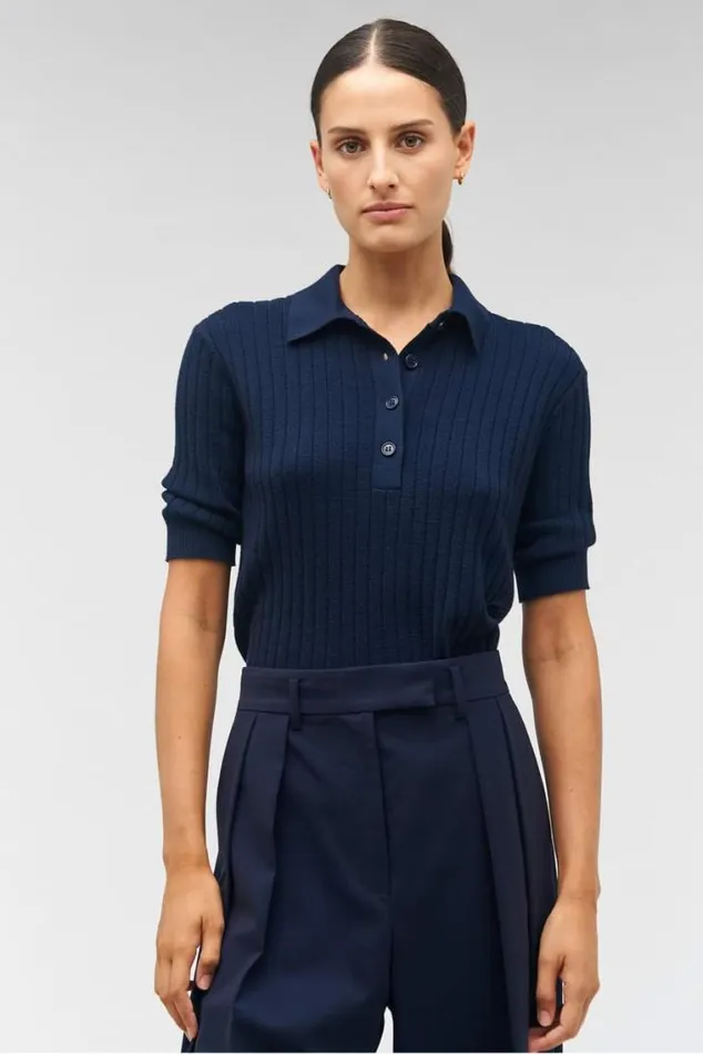 Oroton Knitwear Stitch Rib Polo North Sea 8211 Women