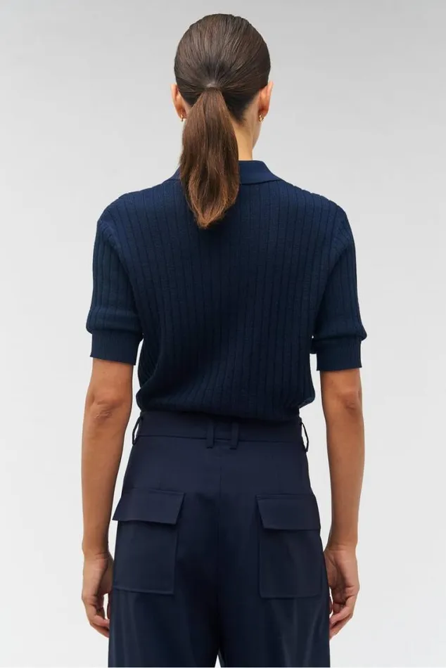 Oroton Knitwear Stitch Rib Polo North Sea 8211 Women