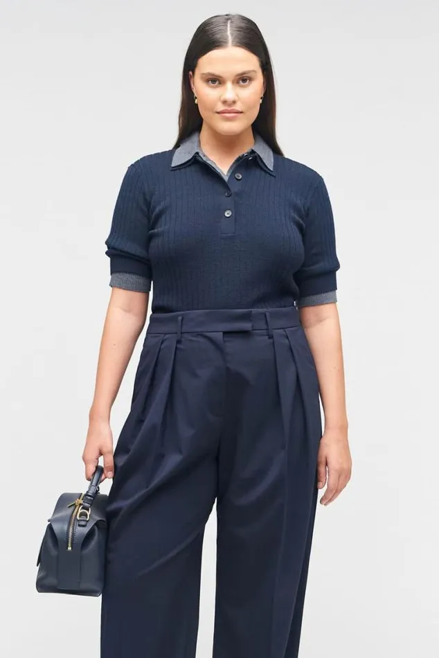 Oroton Knitwear Stitch Rib Polo North Sea 8211 Women