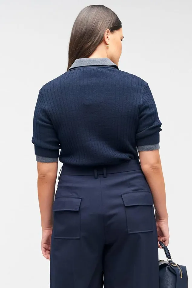 Oroton Knitwear Stitch Rib Polo North Sea 8211 Women