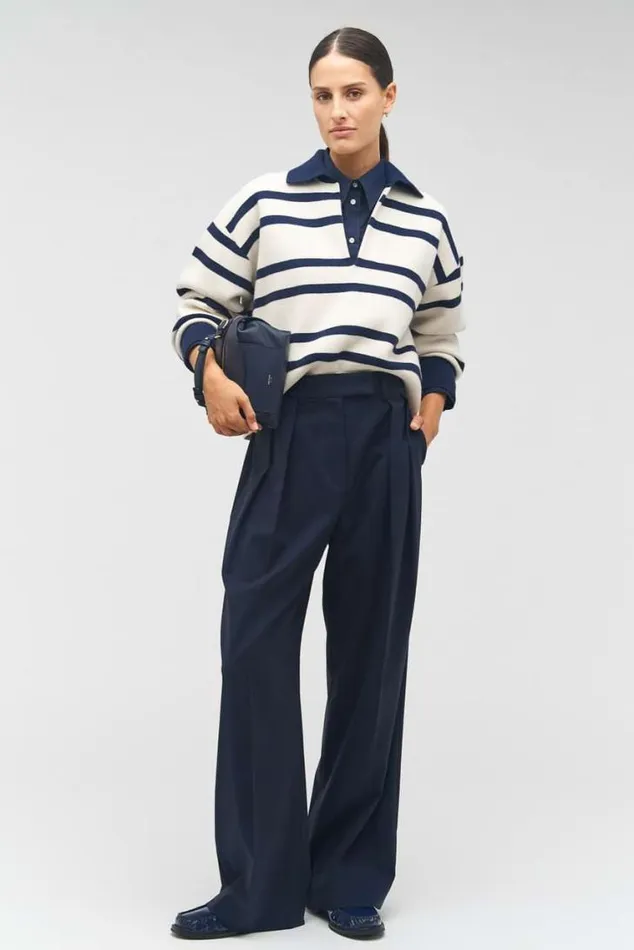 Oroton Knitwear Stripe Polo North Seacream 8211 Women