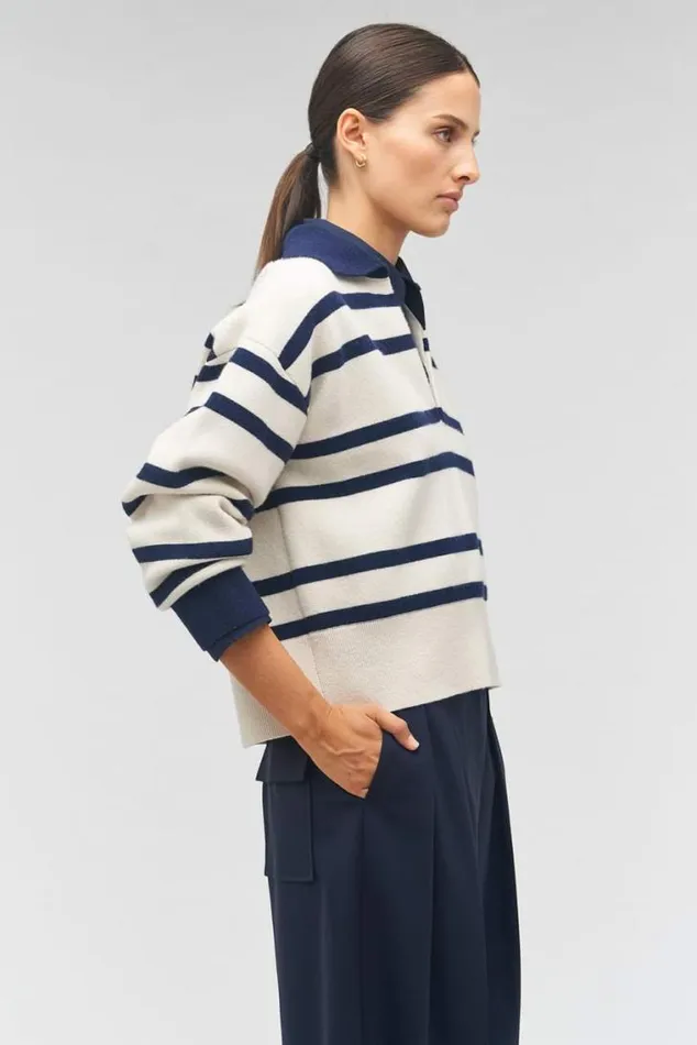 Oroton Knitwear Stripe Polo North Seacream 8211 Women