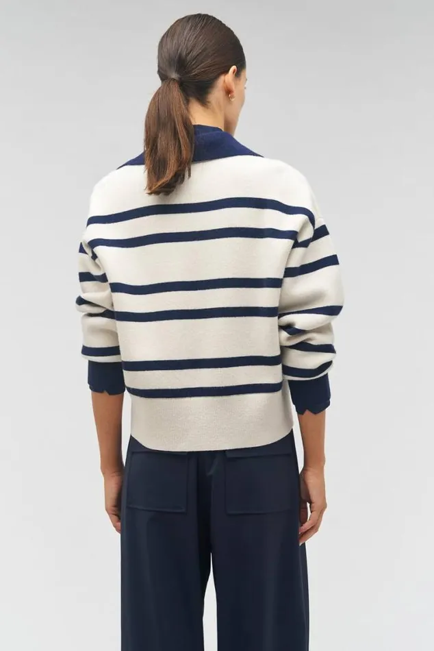 Oroton Knitwear Stripe Polo North Seacream 8211 Women