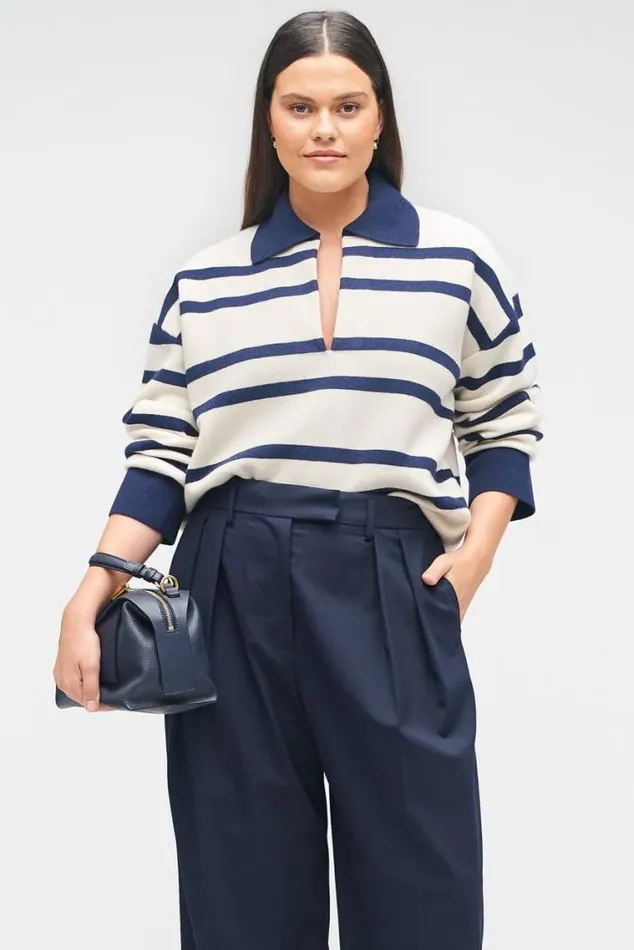 Oroton Knitwear Stripe Polo North Seacream 8211 Women