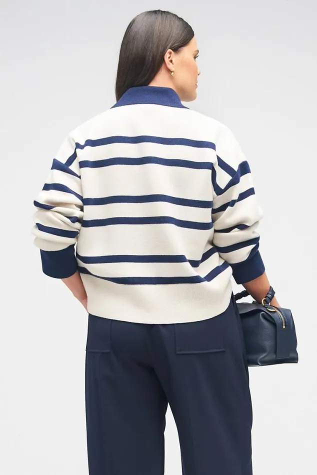 Oroton Knitwear Stripe Polo North Seacream 8211 Women