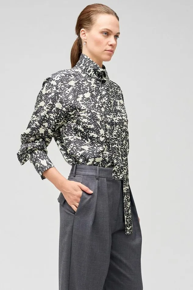 Oroton Tops Juniper Long Sleeve High Neck Blouse Black 8211 Women