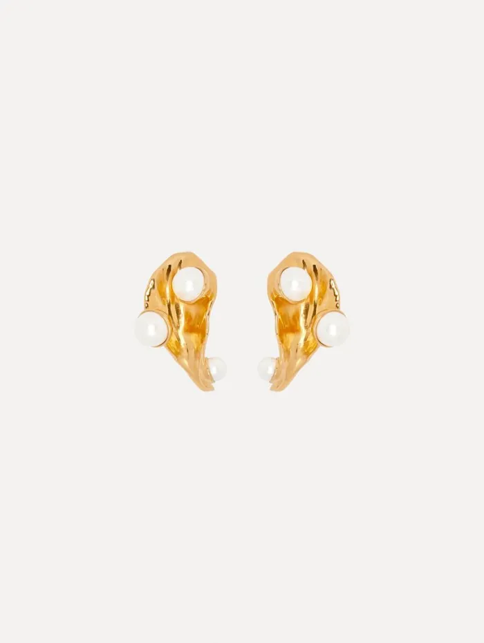 Oscar De La Renta Abstract Leaf Pearl ClipOn Earrings Gold Women Earrings