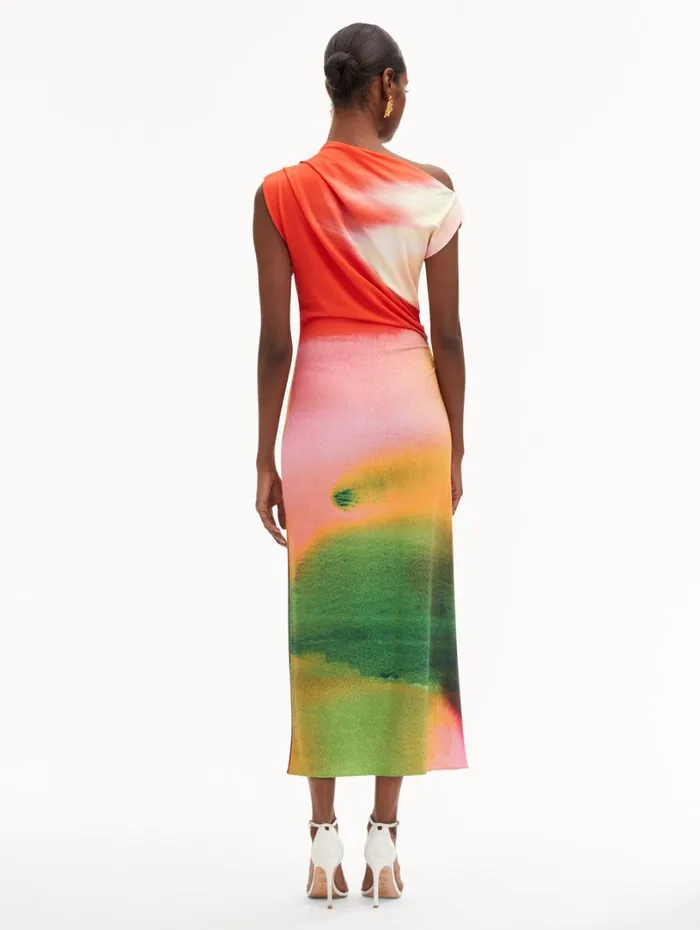 Oscar De La Renta Abstract Watercolor Jersey Dress Vermilion Multi Women Dresses Oscar De La Renta Abstract Watercolor Jersey Dress Vermilion Multi Women Dresses