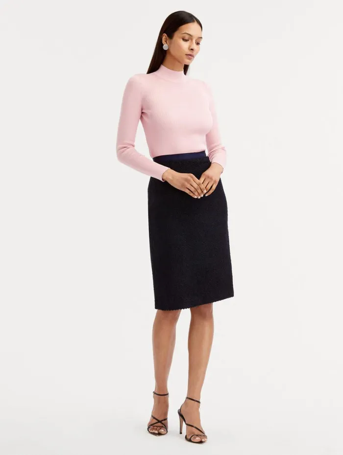 Oscar De La Renta Boucle Tweed Pencil Skirt Dark Navy Women Pants and Skirts