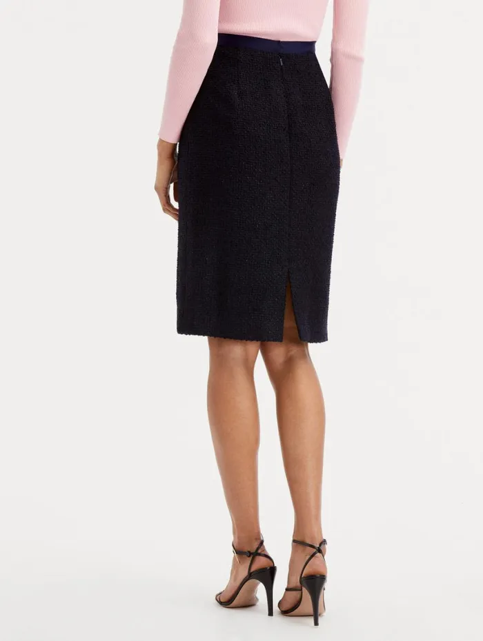 Oscar De La Renta Boucle Tweed Pencil Skirt Dark Navy Women Pants and Skirts