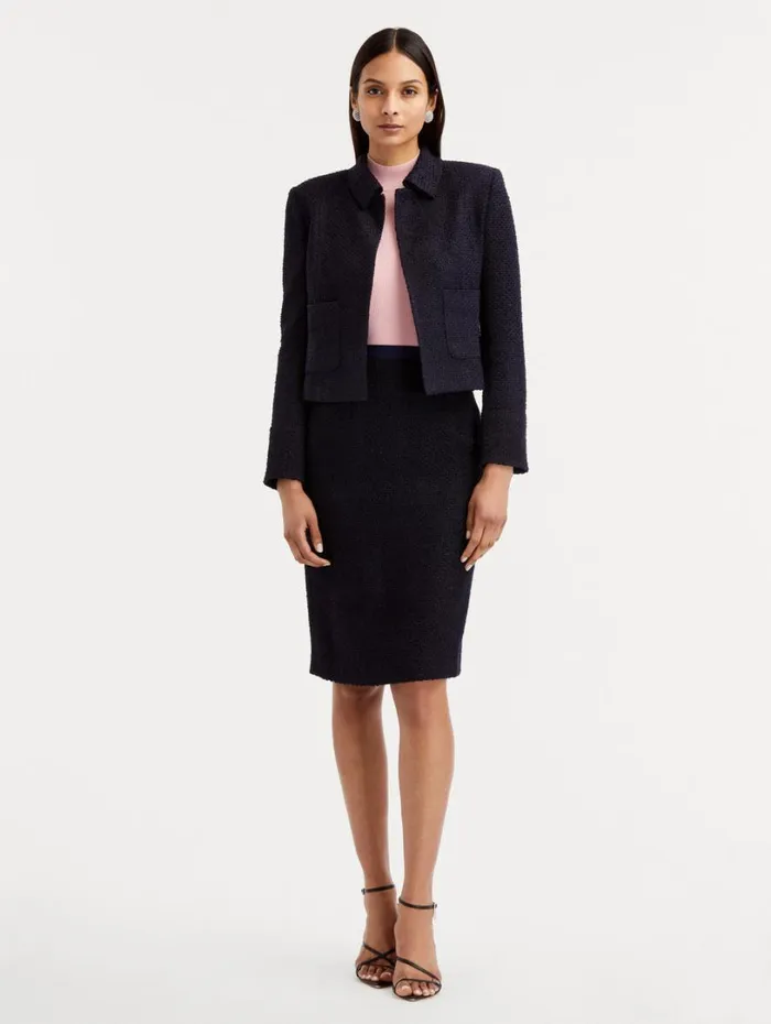 Oscar De La Renta Boucle Tweed Pencil Skirt Dark Navy Women Pants and Skirts