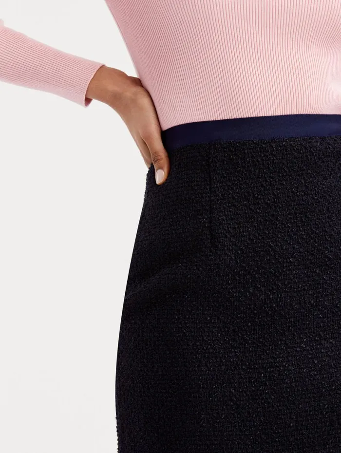 Oscar De La Renta Boucle Tweed Pencil Skirt Dark Navy Women Pants and Skirts