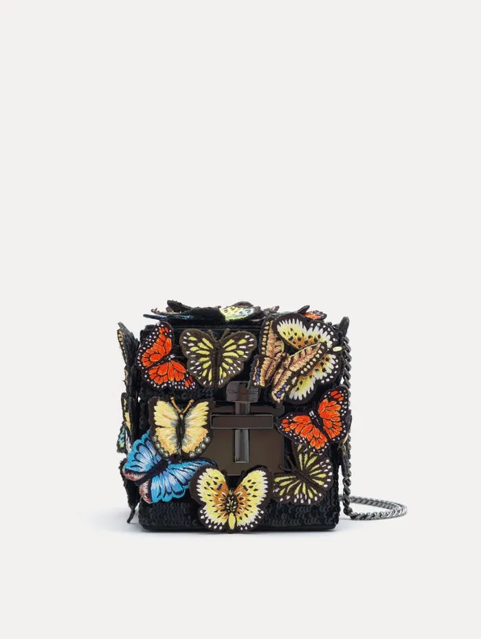 Oscar De La Renta Butterfly Appliqu Alibi Cube Black Multi Women Handbags